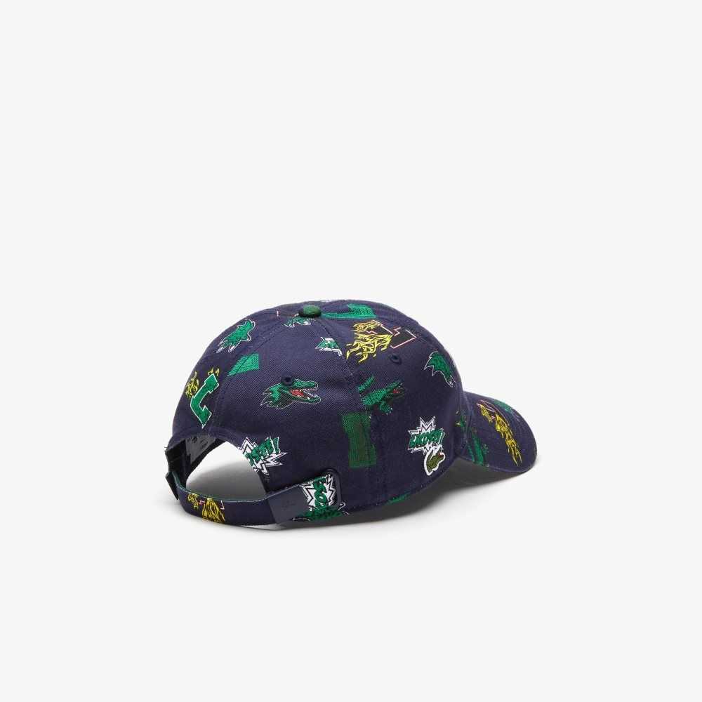 Navy Blue Lacoste Crocodile Print Cap | VBTMUF-763