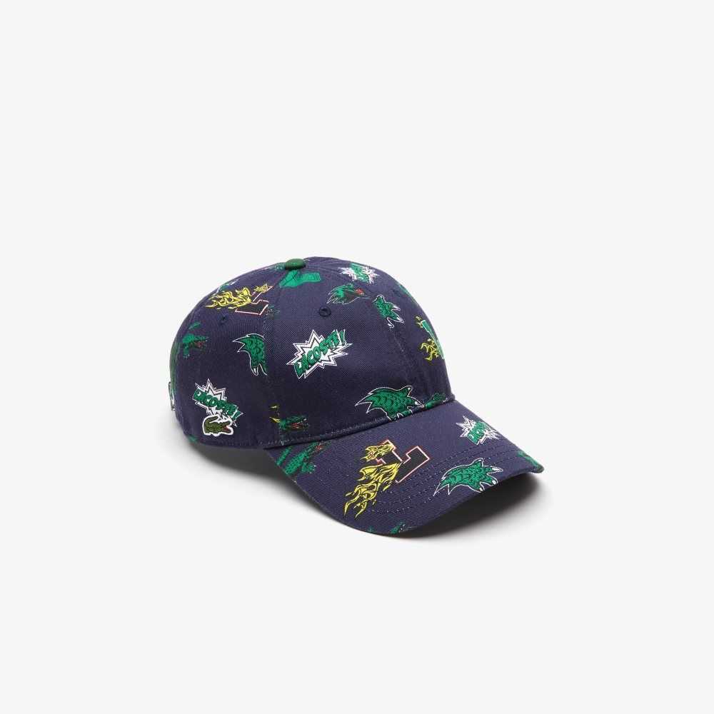 Navy Blue Lacoste Crocodile Print Cap | VBTMUF-763