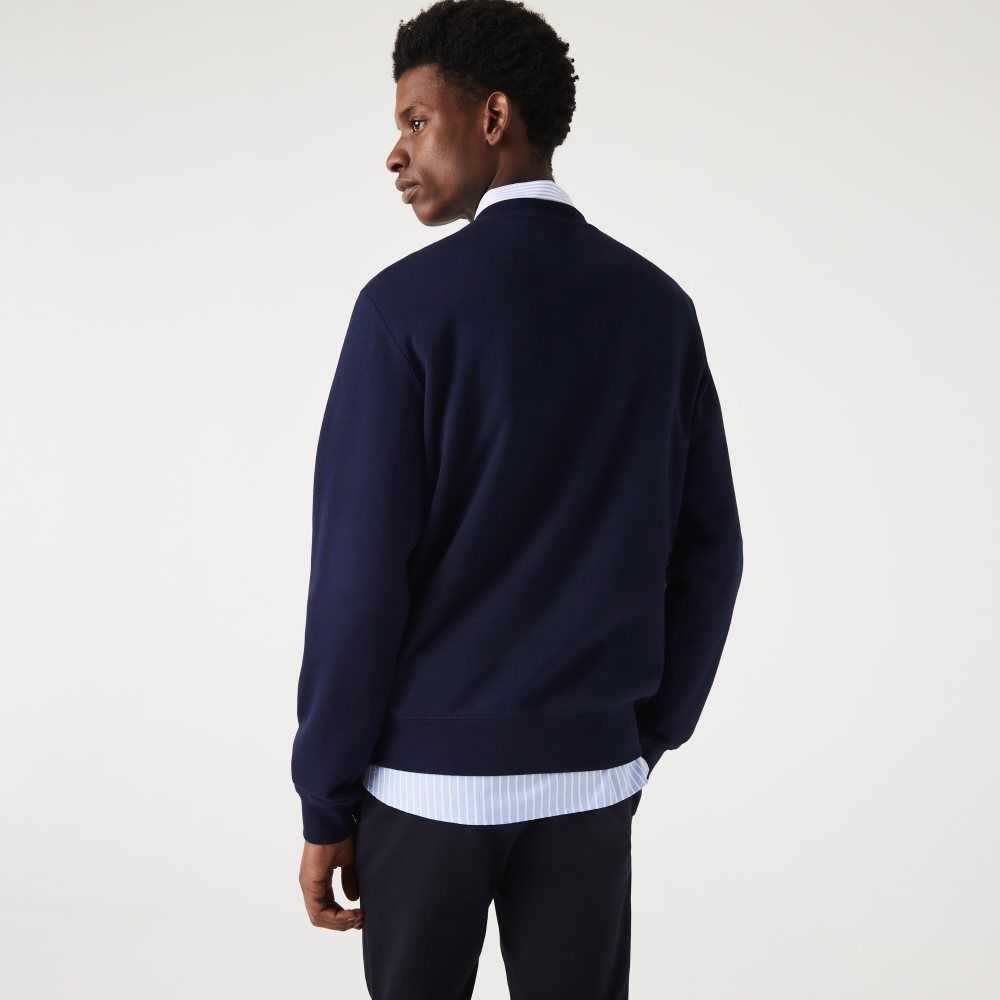 Navy Blue Lacoste Crocodile Print Crew Neck Sweatshirt | DJRSXN-357