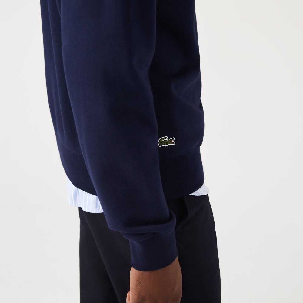 Navy Blue Lacoste Crocodile Print Crew Neck Sweatshirt | DJRSXN-357