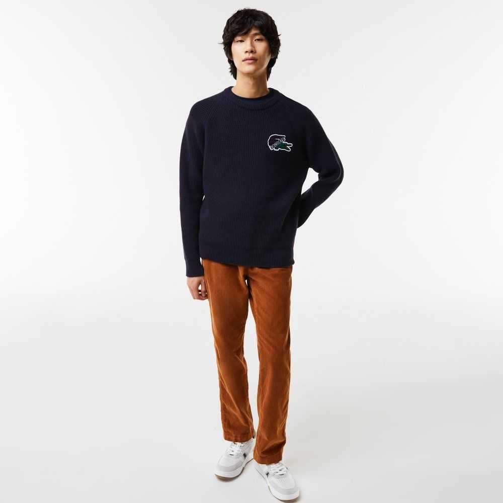 Navy Blue Lacoste Crocodile Sweater | XIWHUD-719