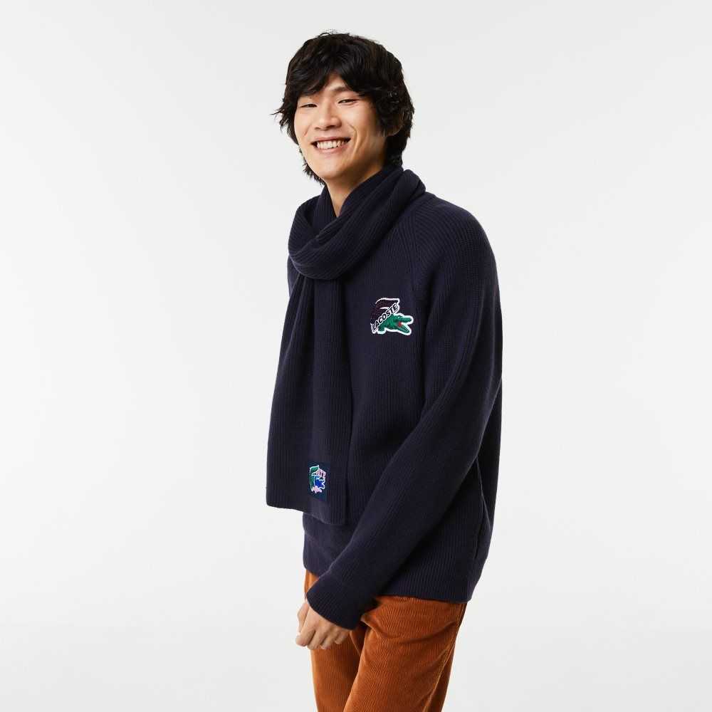 Navy Blue Lacoste Crocodile Sweater | XIWHUD-719