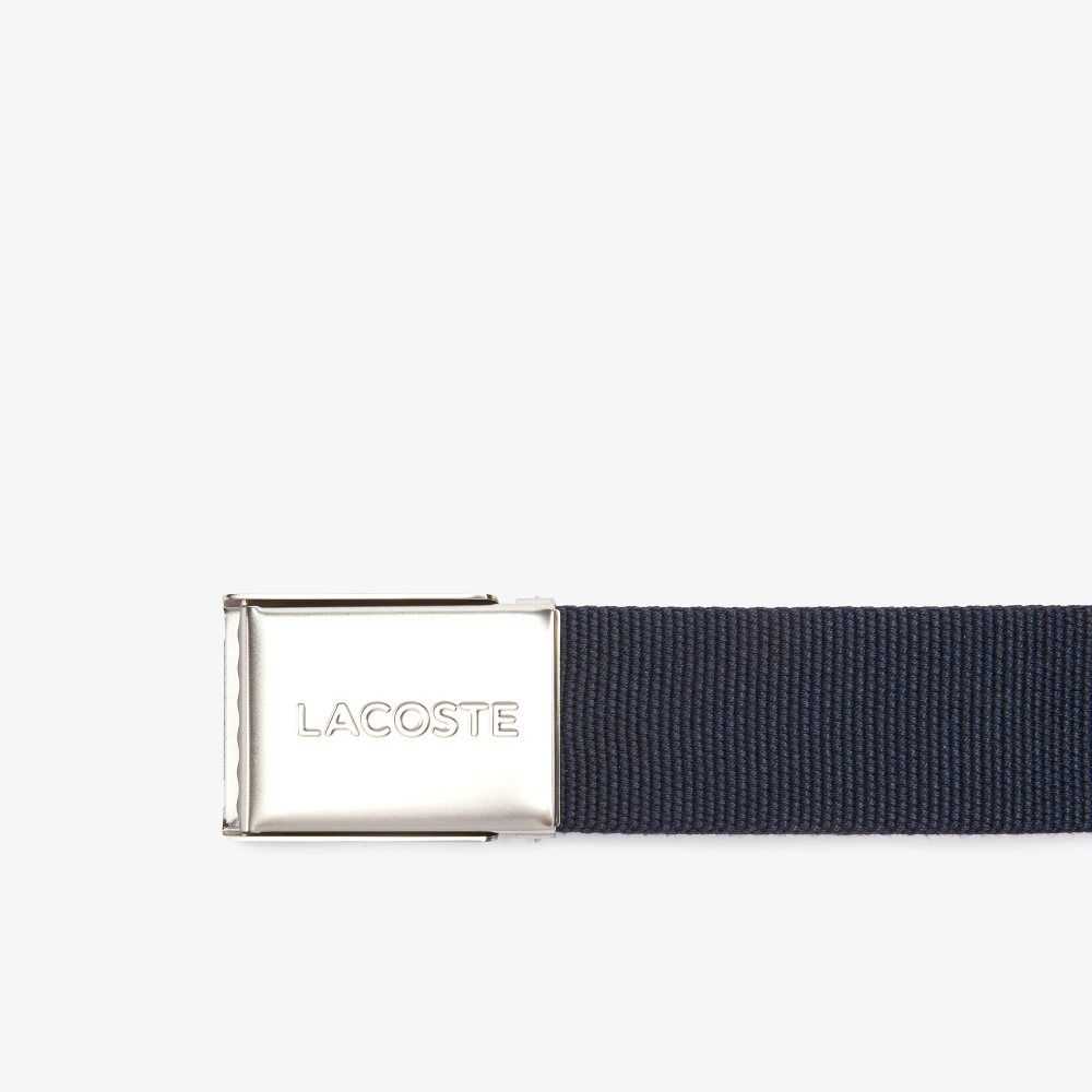 Navy Blue Lacoste Engraved Buckle Woven Fabric Belt | ZATXQS-417