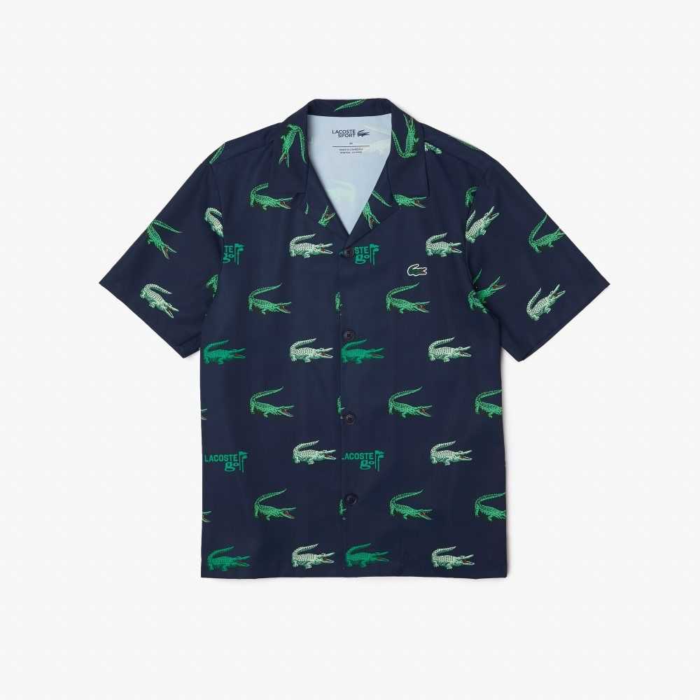 Navy Blue Lacoste Golf Printed Short-Sleeve Shirt | INHEKX-046