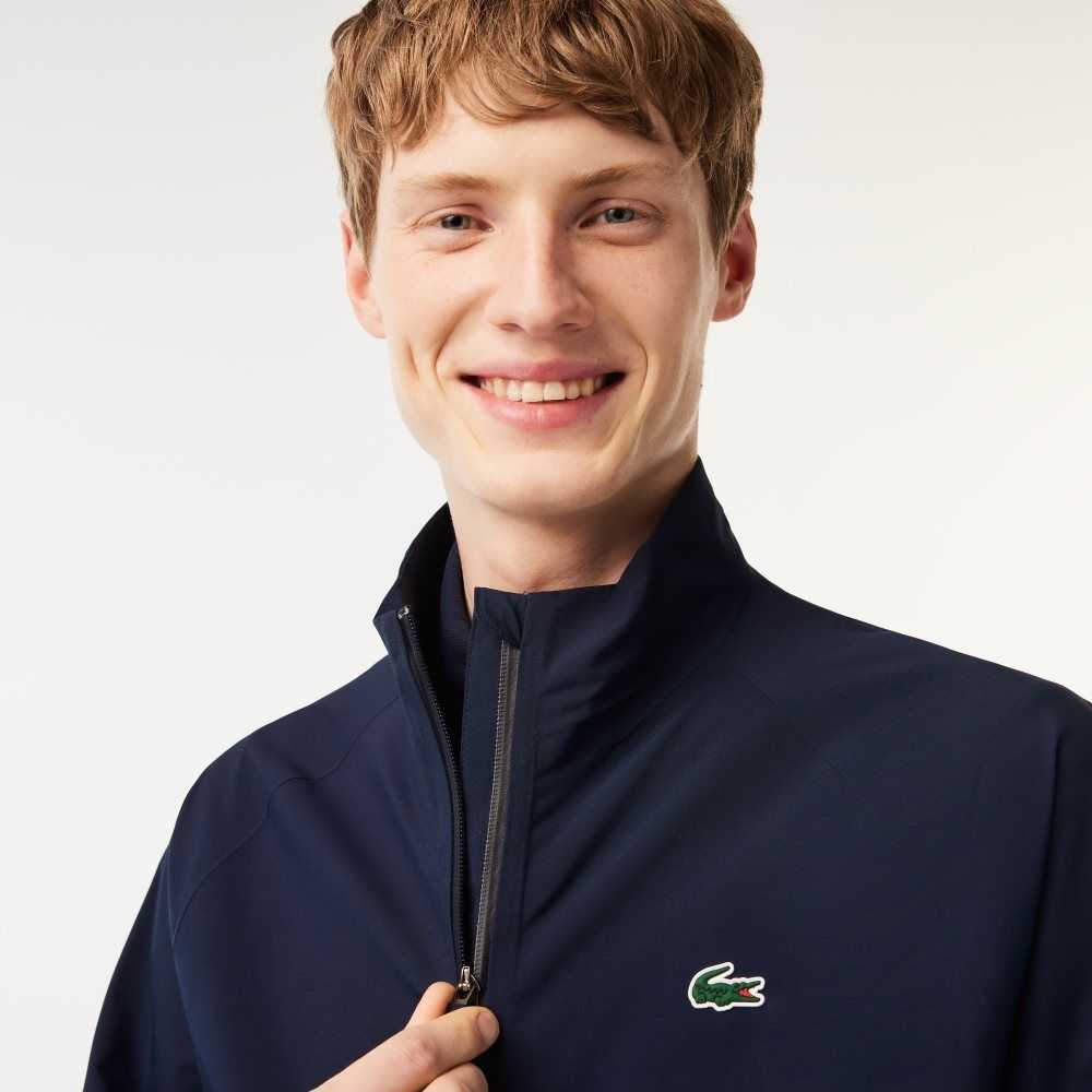 Navy Blue Lacoste Golf Zip-Up Waterproof Windbreaker | IUFPKB-492