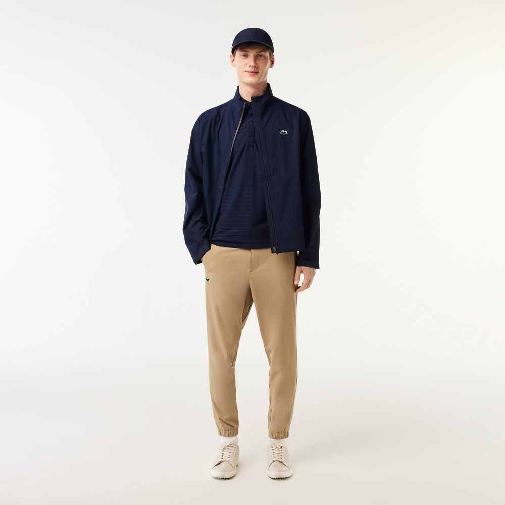 Navy Blue Lacoste Golf Zip-Up Waterproof Windbreaker | IUFPKB-492