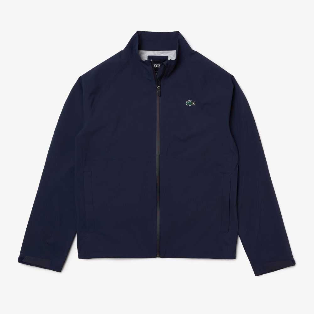 Navy Blue Lacoste Golf Zip-Up Waterproof Windbreaker | IUFPKB-492