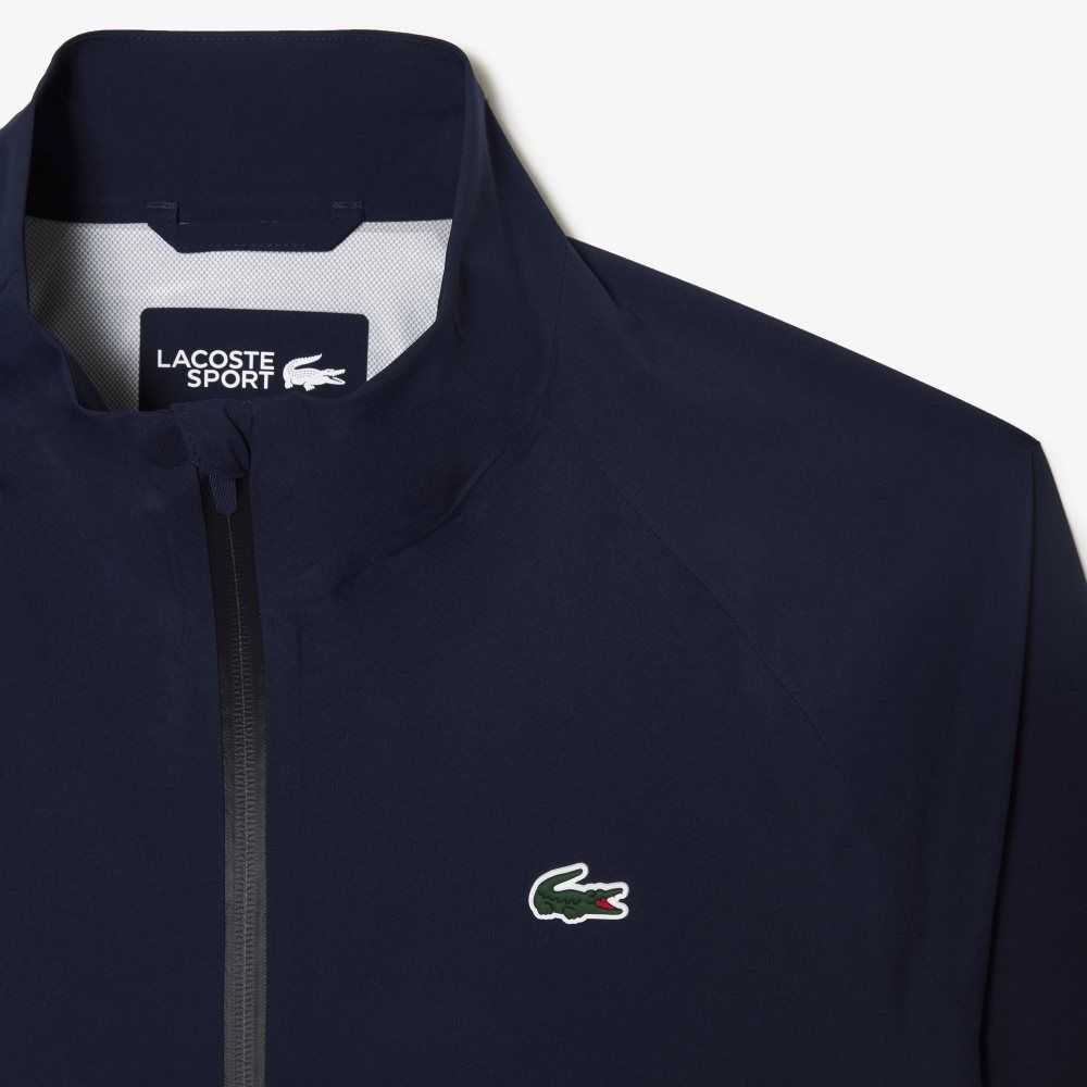 Navy Blue Lacoste Golf Zip-Up Waterproof Windbreaker | IUFPKB-492