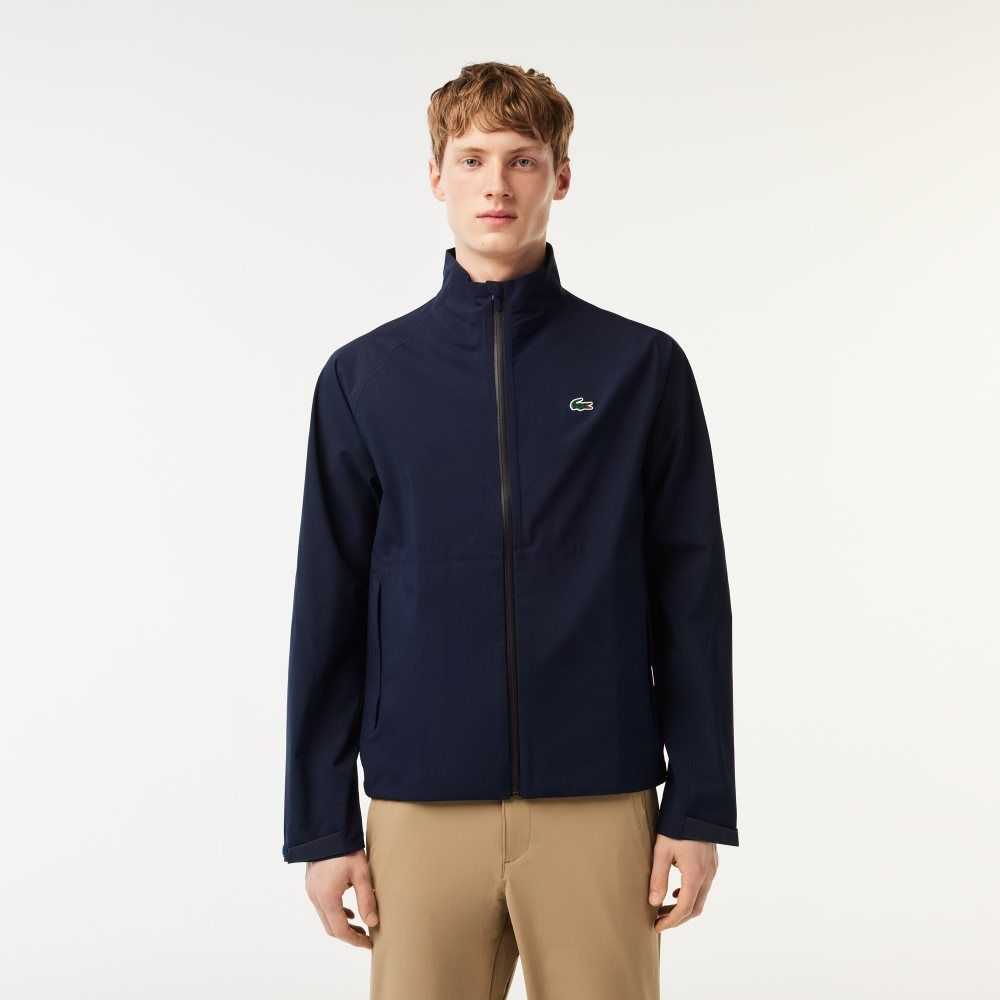 Navy Blue Lacoste Golf Zip-Up Waterproof Windbreaker | IUFPKB-492