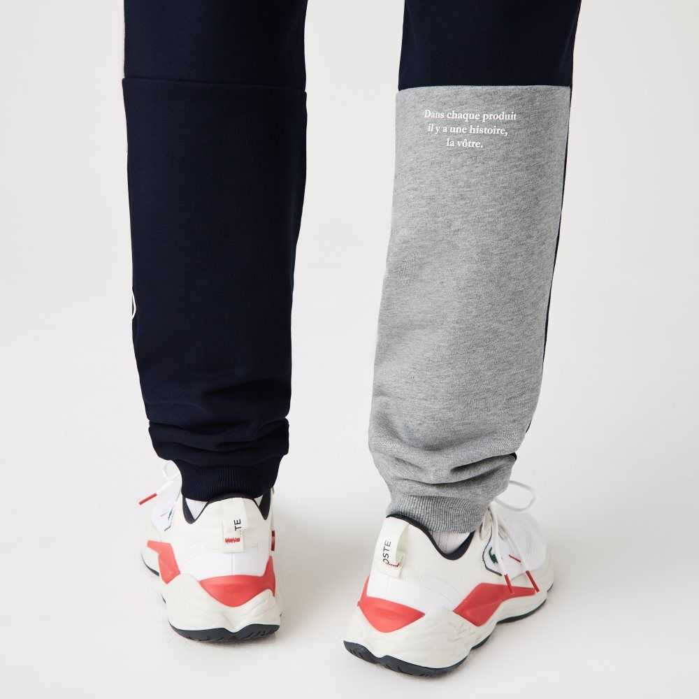 Navy Blue Lacoste Heritage Destructured Branding Cotton Fleece Jogging Pants | OQMNKF-864