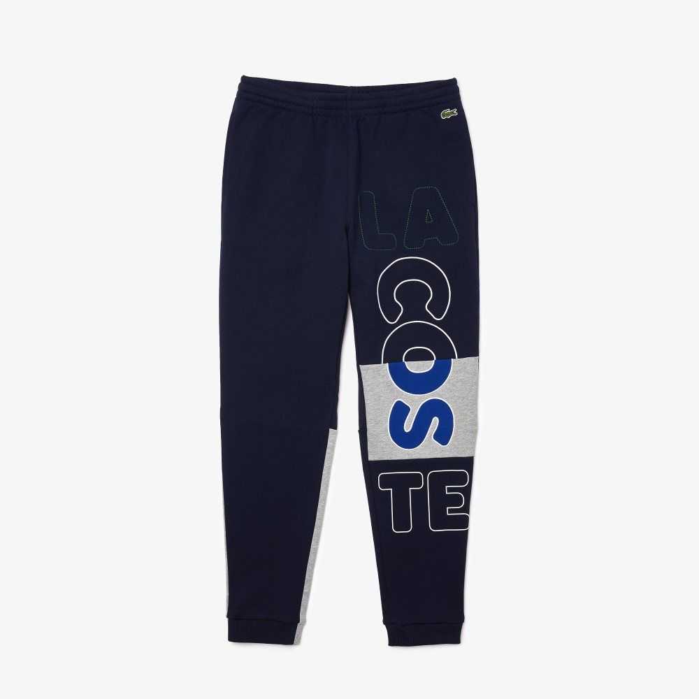 Navy Blue Lacoste Heritage Destructured Branding Cotton Fleece Jogging Pants | OQMNKF-864