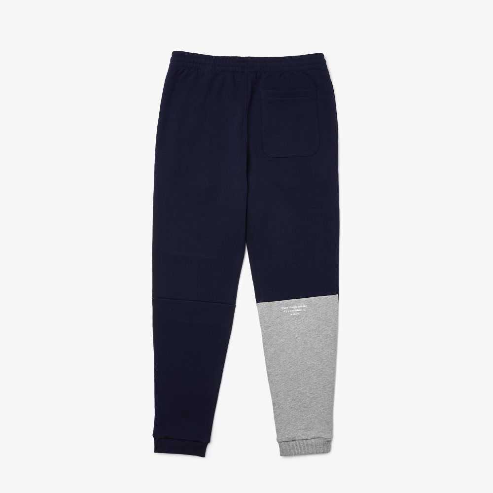 Navy Blue Lacoste Heritage Destructured Branding Cotton Fleece Jogging Pants | OQMNKF-864