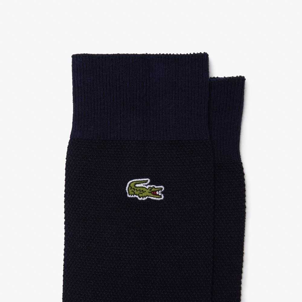 Navy Blue Lacoste High-Cut Cotton Pique Socks 3-Pack | AGWOMQ-453