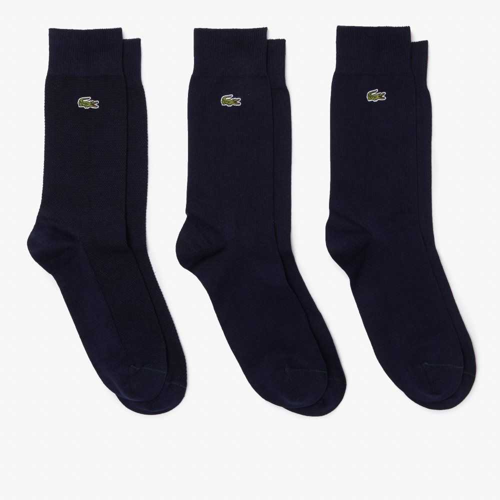 Navy Blue Lacoste High-Cut Cotton Pique Socks 3-Pack | WKHZAJ-219