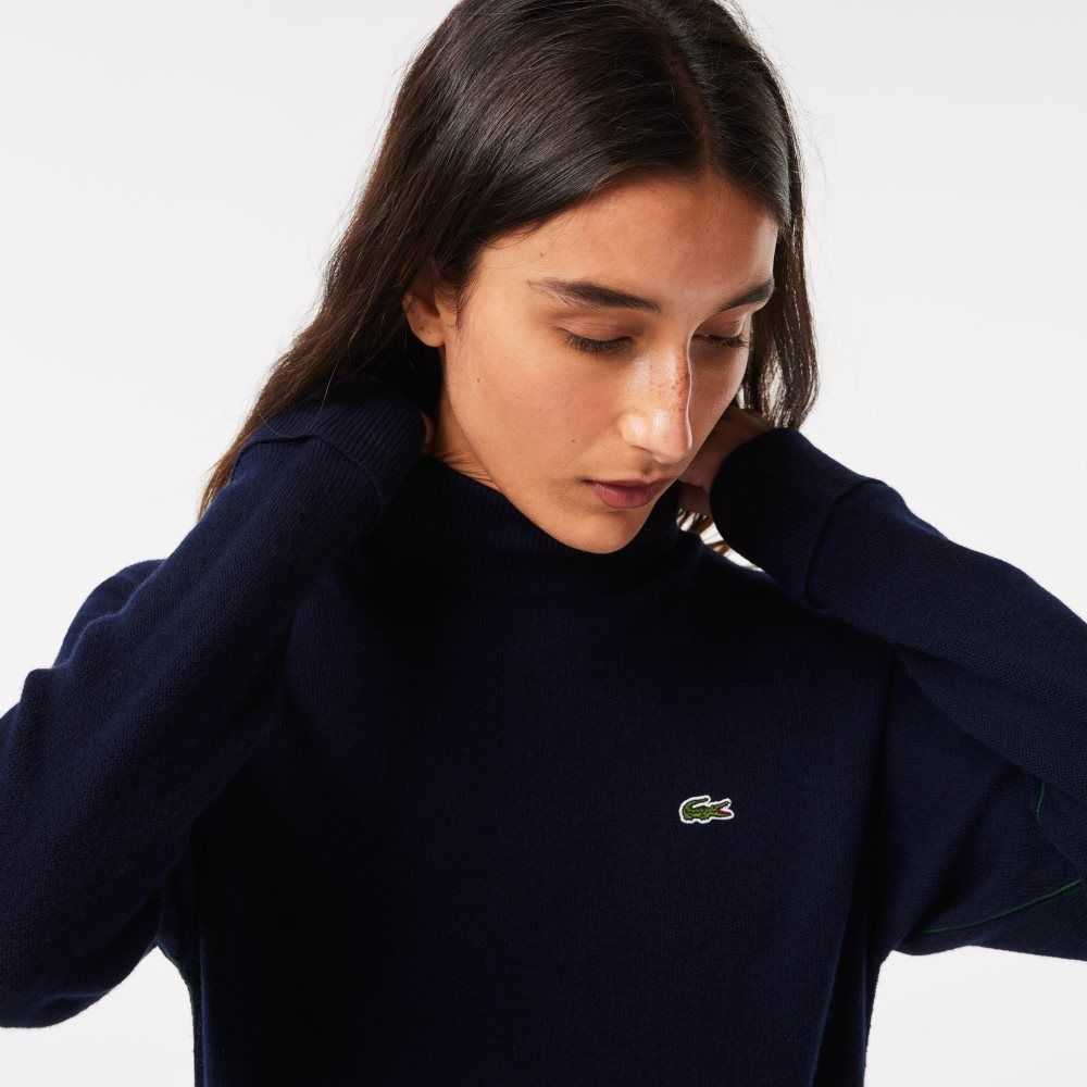 Navy Blue Lacoste High-Neck Wool Sweater | HISZJO-163