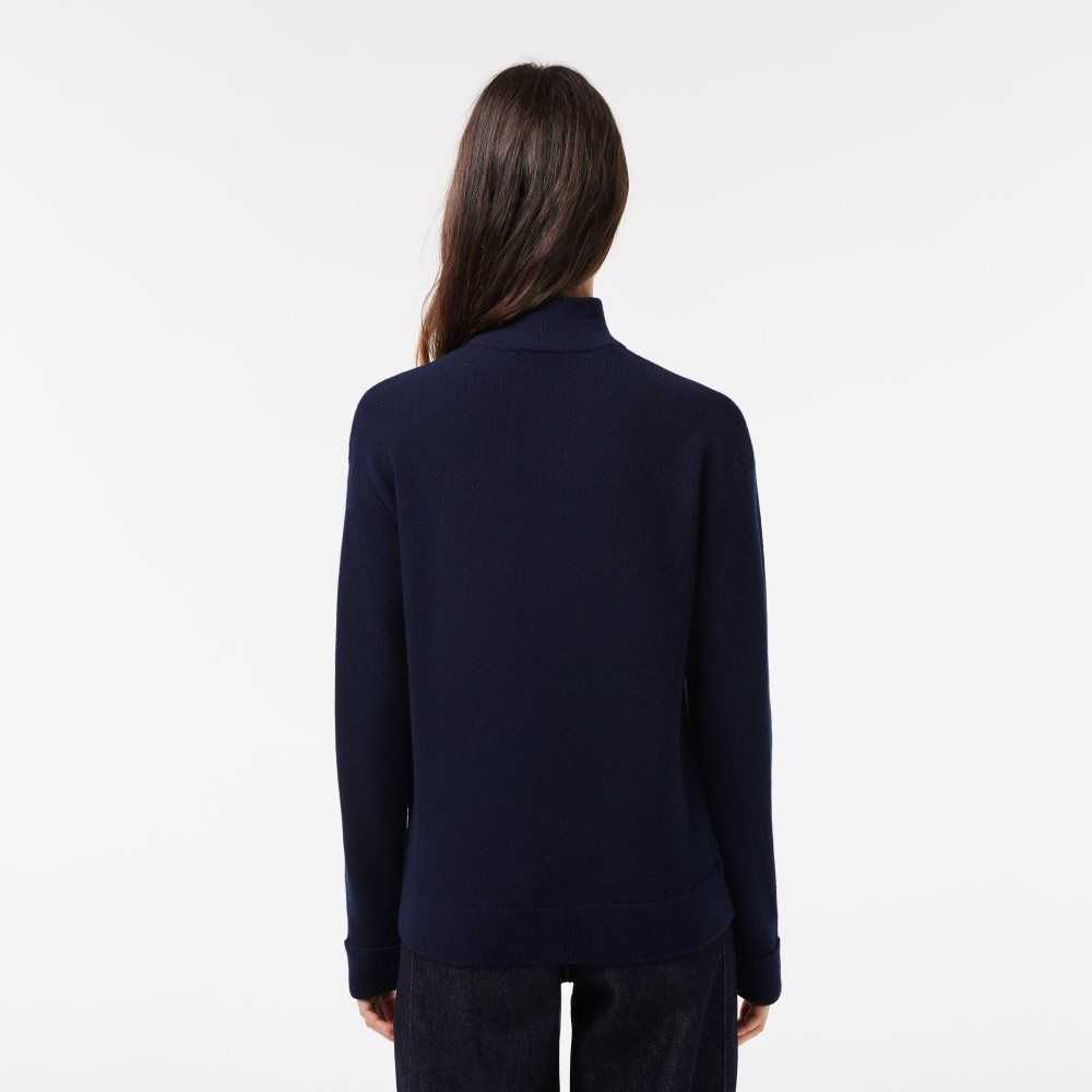 Navy Blue Lacoste High-Neck Wool Sweater | HISZJO-163