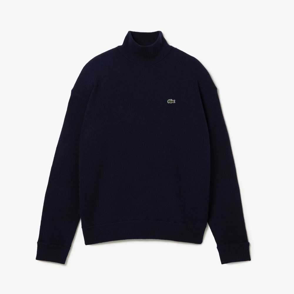 Navy Blue Lacoste High-Neck Wool Sweater | HISZJO-163