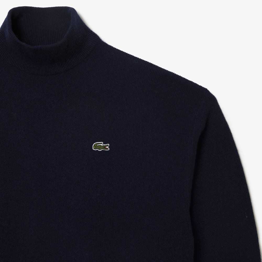 Navy Blue Lacoste High-Neck Wool Sweater | HISZJO-163