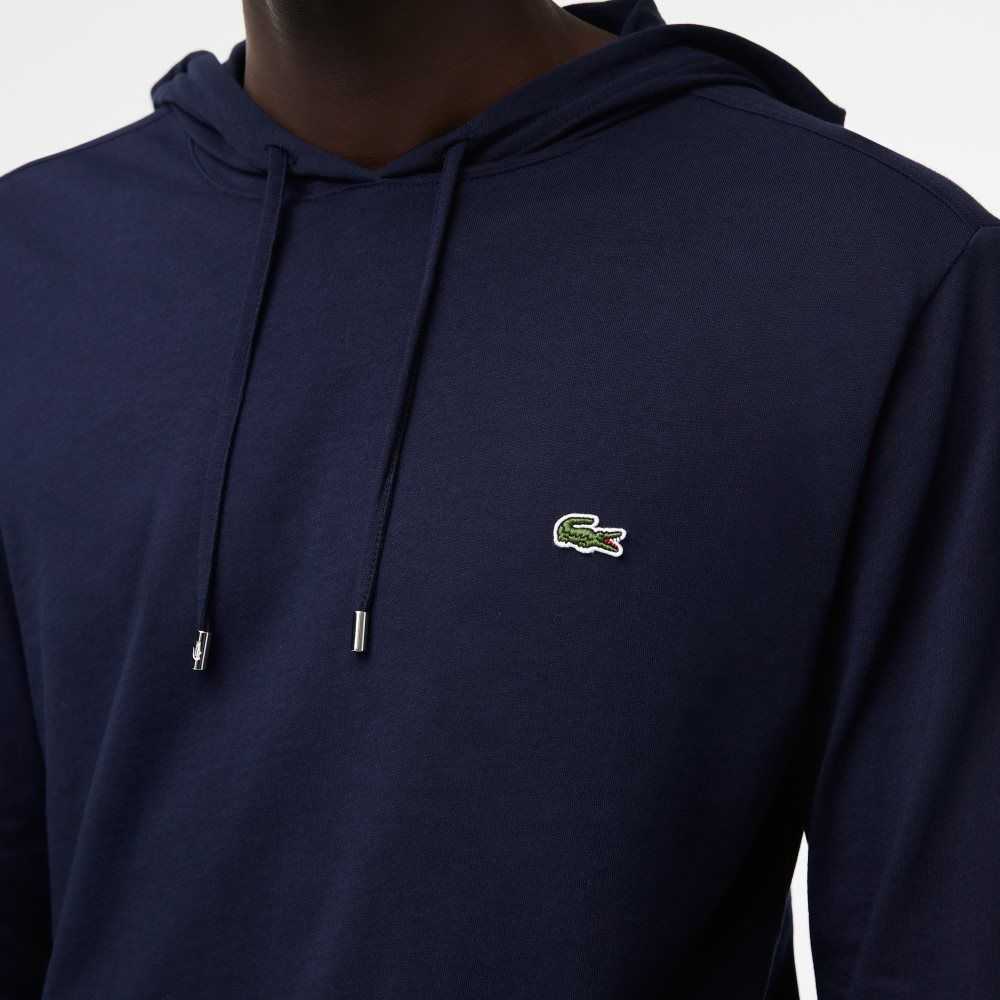 Navy Blue Lacoste Hooded Cotton Jersey Sweatshirt | LOXICU-260