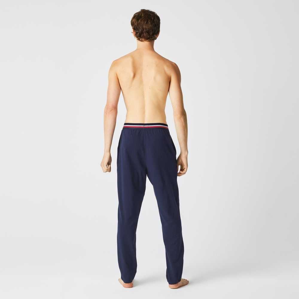 Navy Blue Lacoste Jersey Three-Tone Waistband Pajama Pants | VIWADR-451