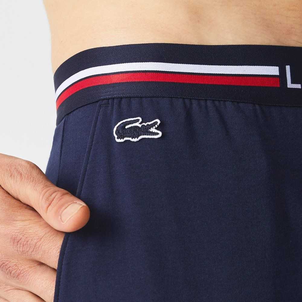 Navy Blue Lacoste Jersey Three-Tone Waistband Pajama Pants | VIWADR-451