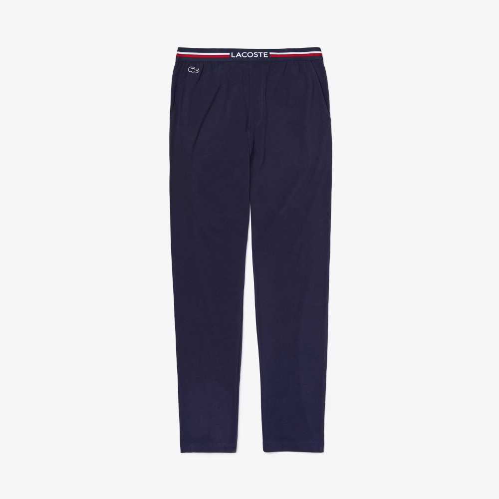 Navy Blue Lacoste Jersey Three-Tone Waistband Pajama Pants | VIWADR-451