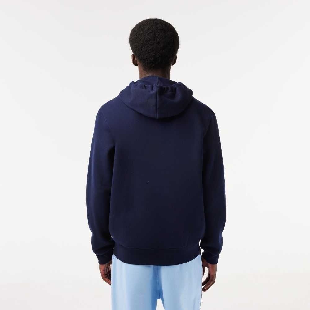 Navy Blue Lacoste Kangaroo Pocket Fleece Zipped Sweatshirt | IDXUSH-705