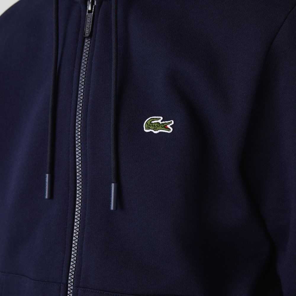 Navy Blue Lacoste Kangaroo Pocket Fleece Zipped Sweatshirt | IDXUSH-705