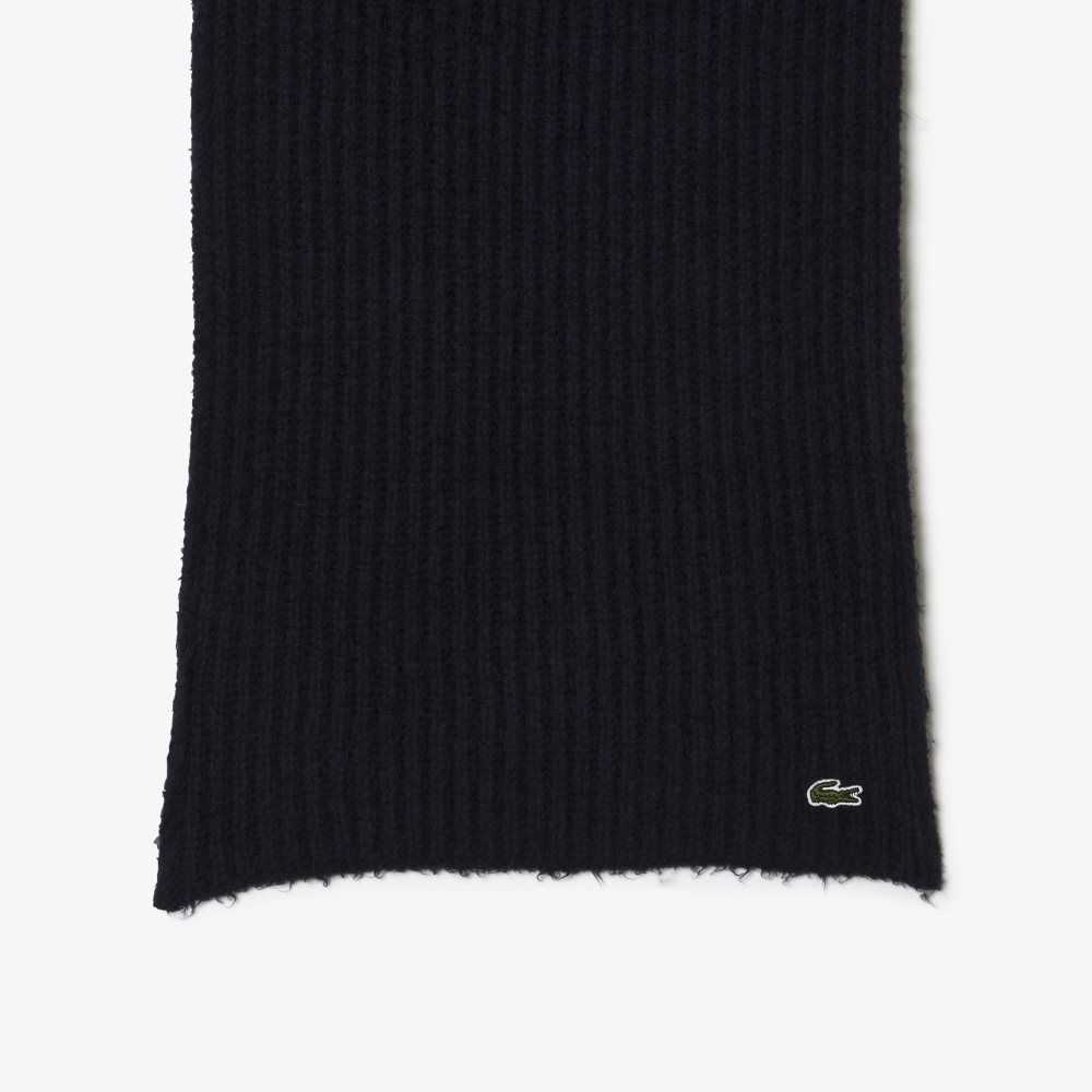 Navy Blue Lacoste Large Ribbed Wool Scarf | DEZVLN-261