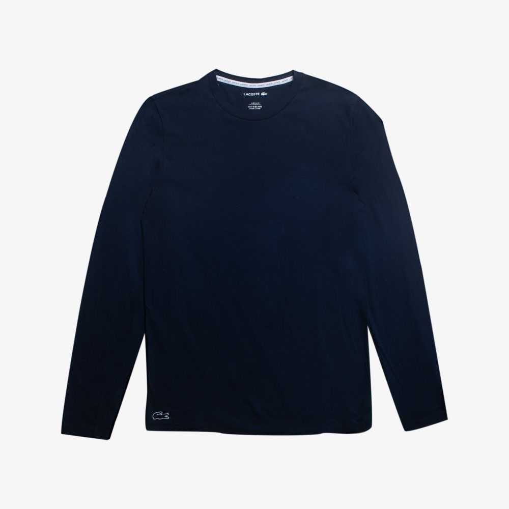 Navy Blue Lacoste Long Sleeve Lounge T-Shirt | KQFMTA-038