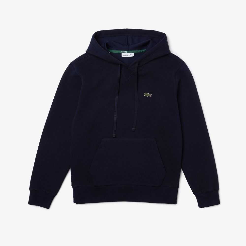 Navy Blue Lacoste Loose Fit Hooded Cotton Blend Sweatshirt | NVTJZB-729