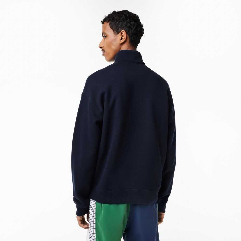 Navy Blue Lacoste Loose Fit Organic Cotton Half Zip Sweatshirt | CHZTGJ-536