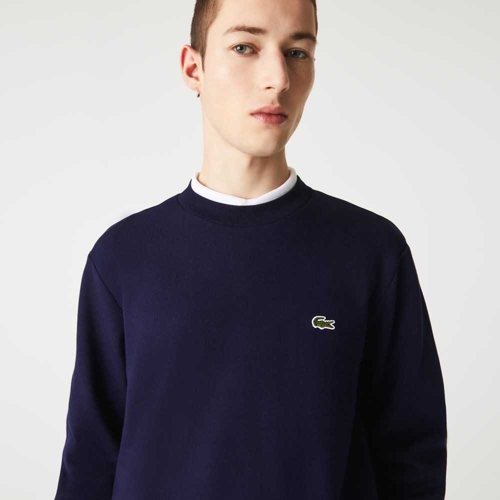 Navy Blue Lacoste Organic Brushed Cotton Sweatshirt | ABLSGC-194