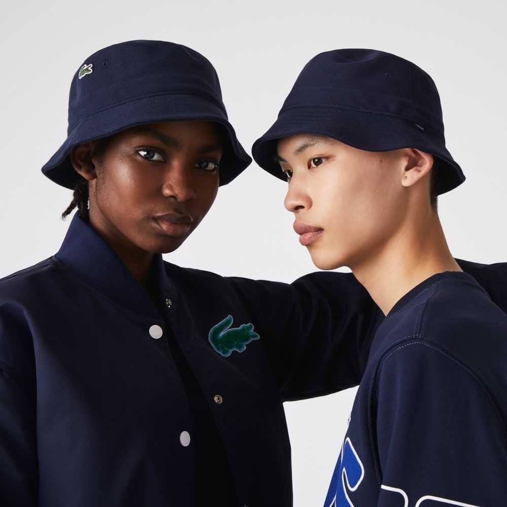 Navy Blue Lacoste Organic Cotton Bucket Hat | UTLBCO-681