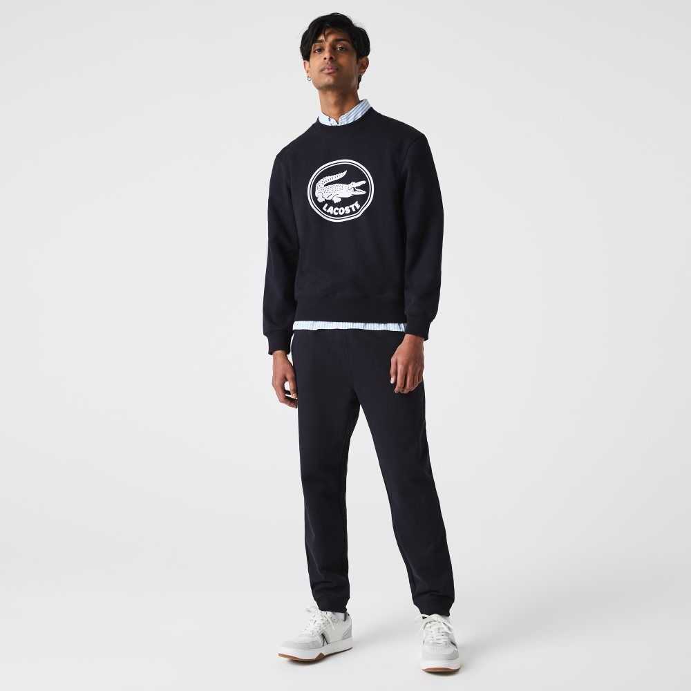 Navy Blue Lacoste Organic Cotton Fleece Jogging Pants | HPOIUB-971