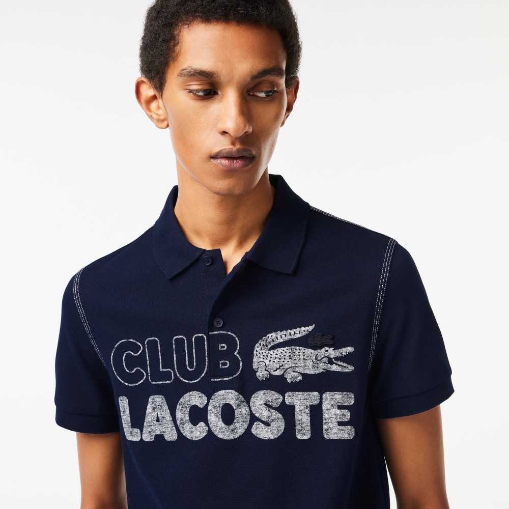 Navy Blue Lacoste Organic Cotton Printed Polo | CBITGJ-298