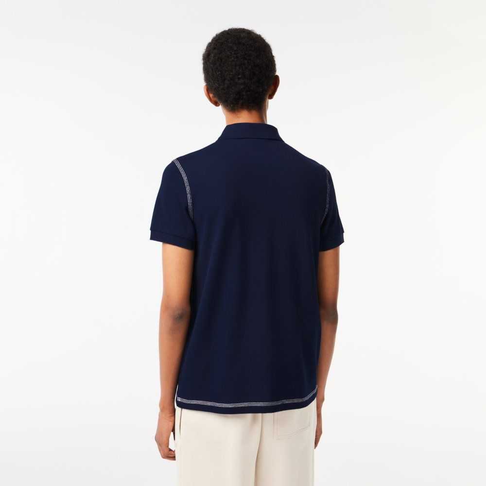 Navy Blue Lacoste Organic Cotton Printed Polo | CBITGJ-298