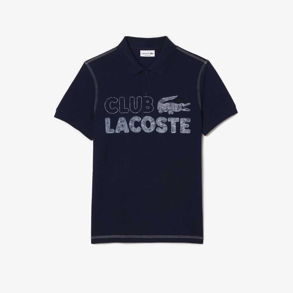 Navy Blue Lacoste Organic Cotton Printed Polo | CBITGJ-298