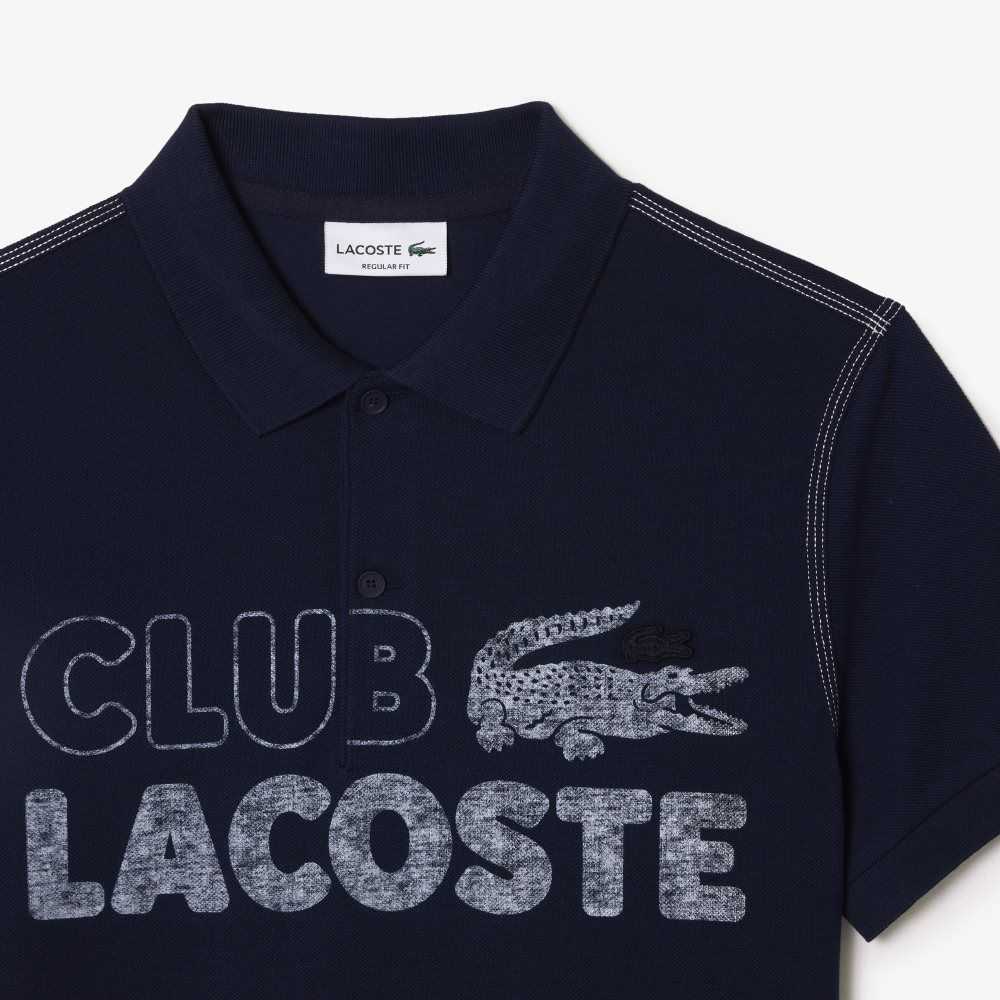 Navy Blue Lacoste Organic Cotton Printed Polo | CBITGJ-298