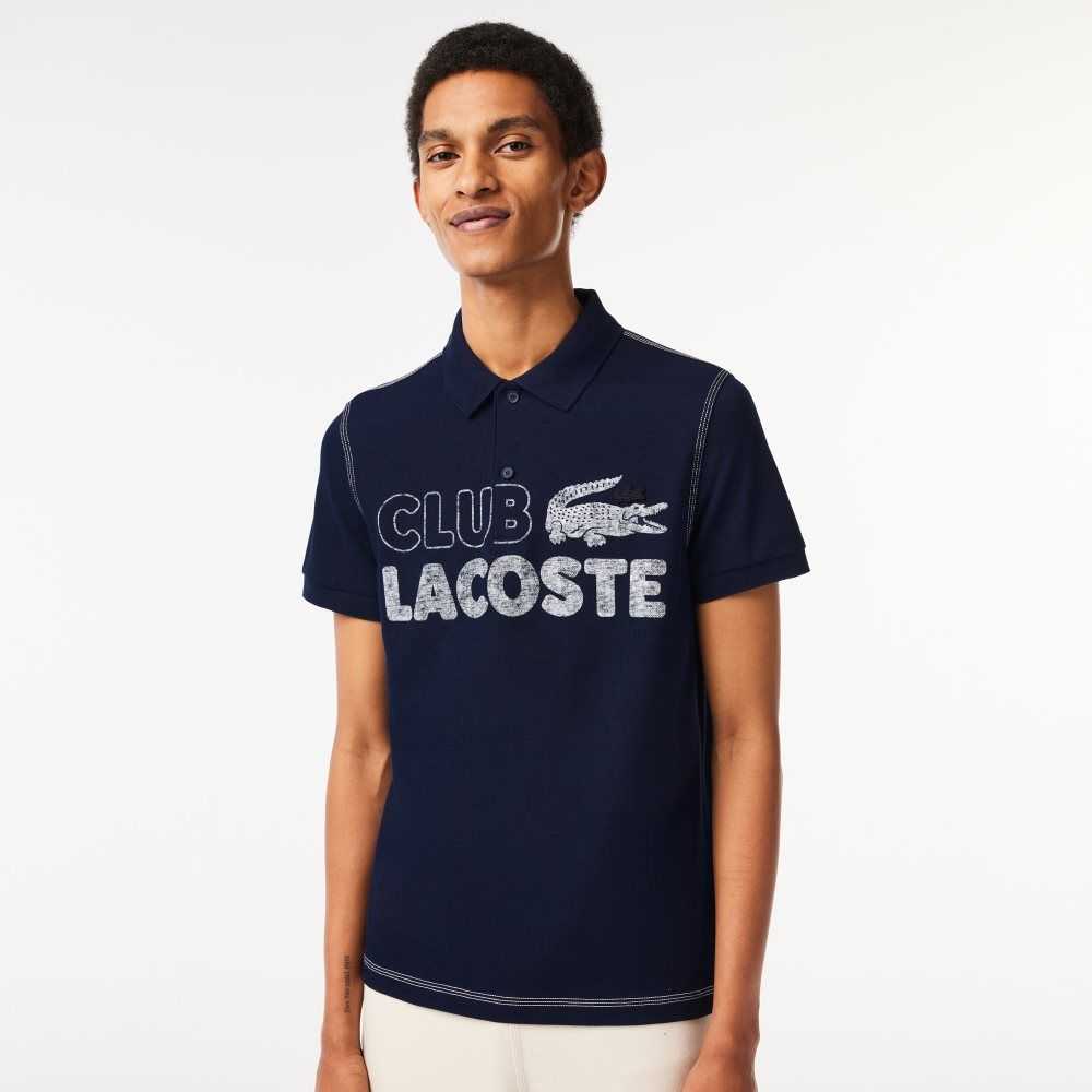 Navy Blue Lacoste Organic Cotton Printed Polo | CBITGJ-298