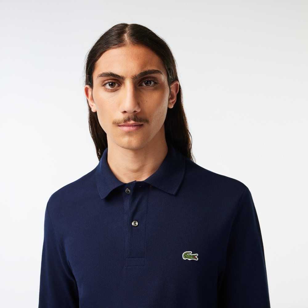 Navy Blue Lacoste Original L.12.12 Long Sleeve Cotton Polo | GSUDIH-981