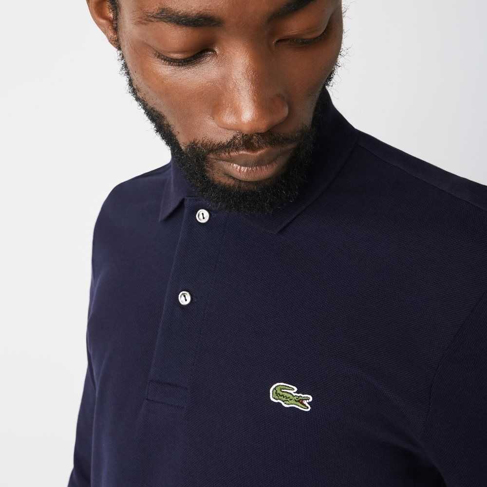 Navy Blue Lacoste Original L.12.12 Long Sleeve Cotton Polo | GSUDIH-981