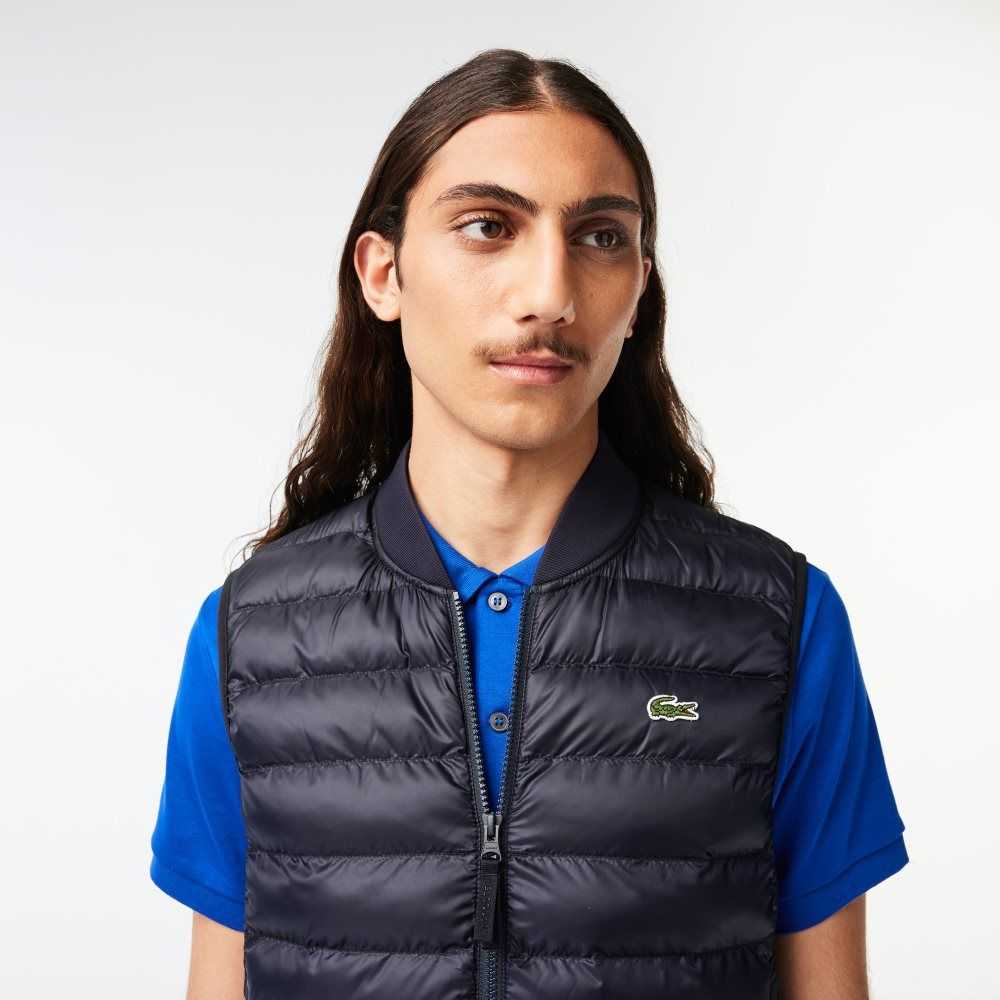 Navy Blue Lacoste Padded Water-Repellent Vest | ASFIKQ-784