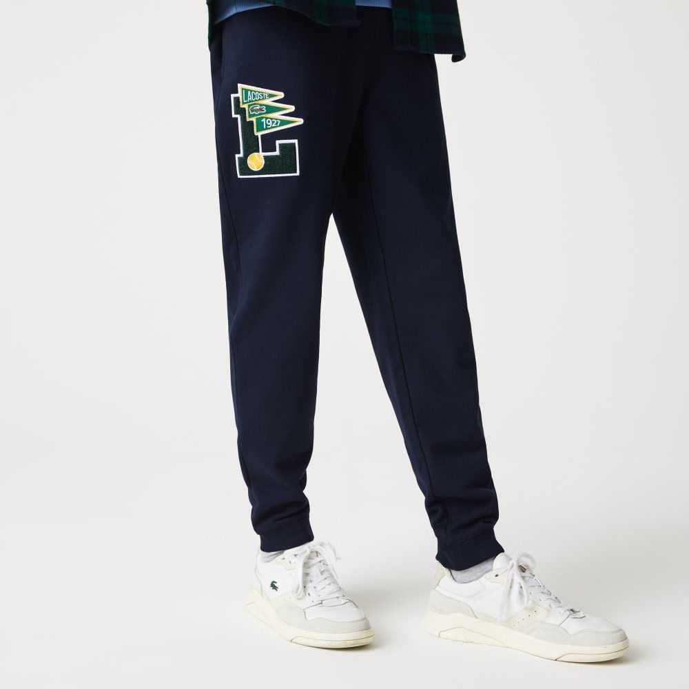 Navy Blue Lacoste Pennants L Badge Fleece Tracksuit Pants | VMFYQB-358