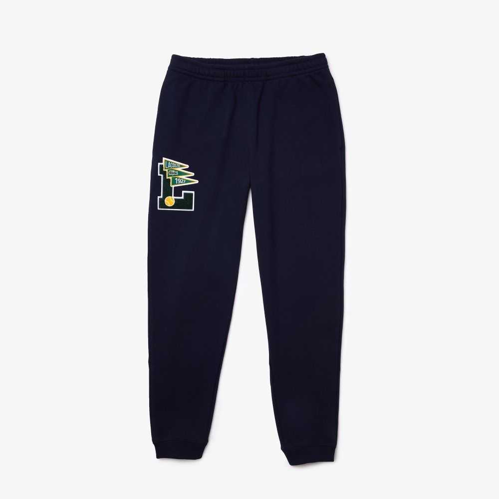 Navy Blue Lacoste Pennants L Badge Fleece Tracksuit Pants | VMFYQB-358