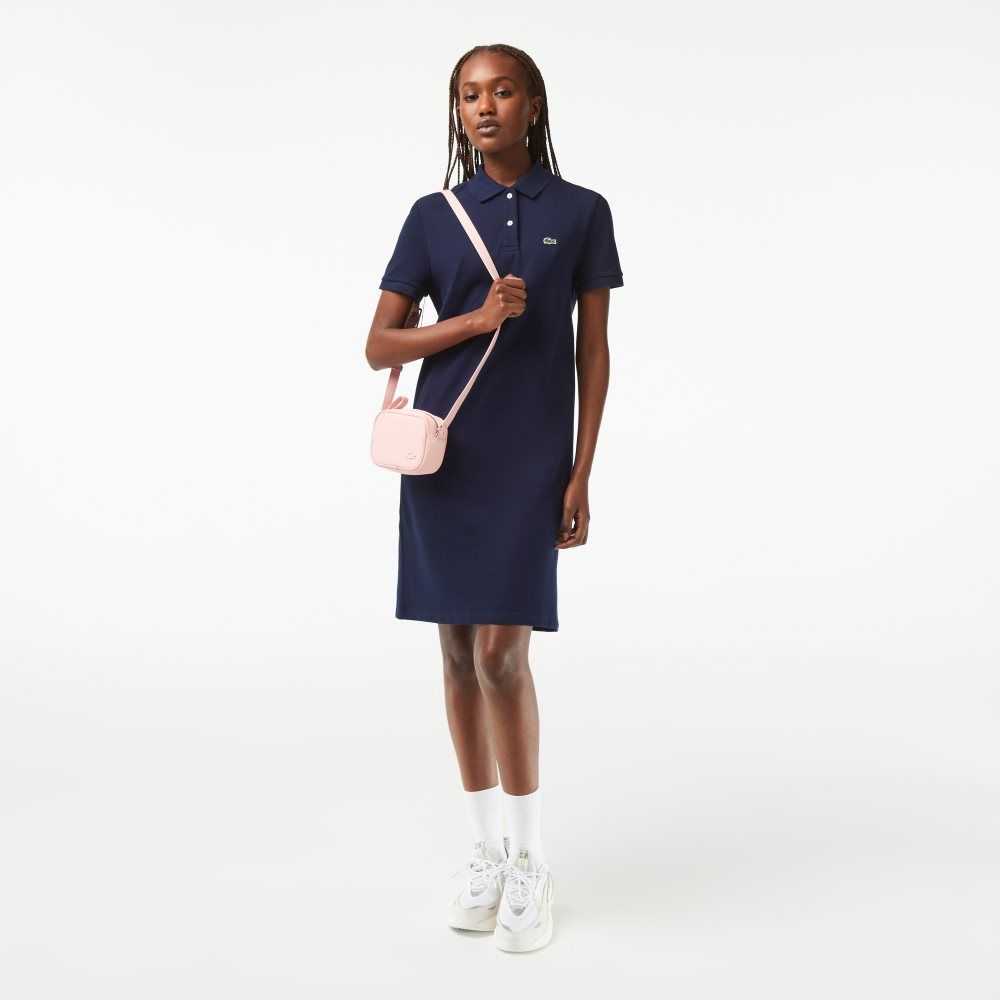 Navy Blue Lacoste Pique Knit Polo Dress | BNJMPY-640