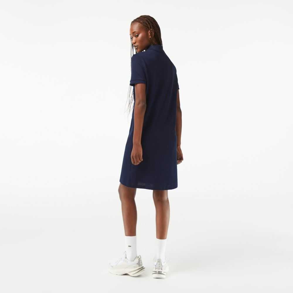 Navy Blue Lacoste Pique Knit Polo Dress | BNJMPY-640