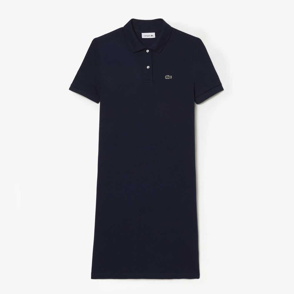 Navy Blue Lacoste Pique Knit Polo Dress | BNJMPY-640