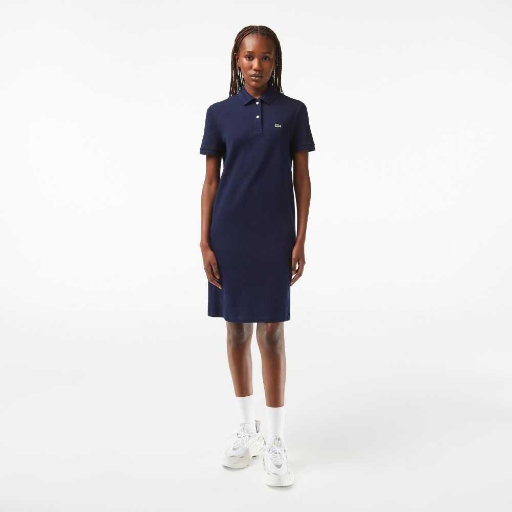 Navy Blue Lacoste Pique Knit Polo Dress | BNJMPY-640