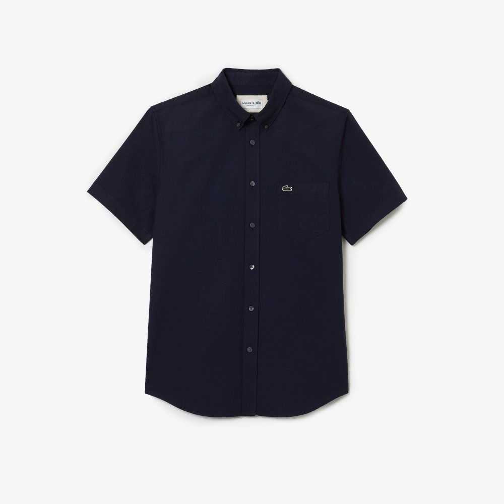 Navy Blue Lacoste Regular Fit Cotton Shirt | TEHDAO-591